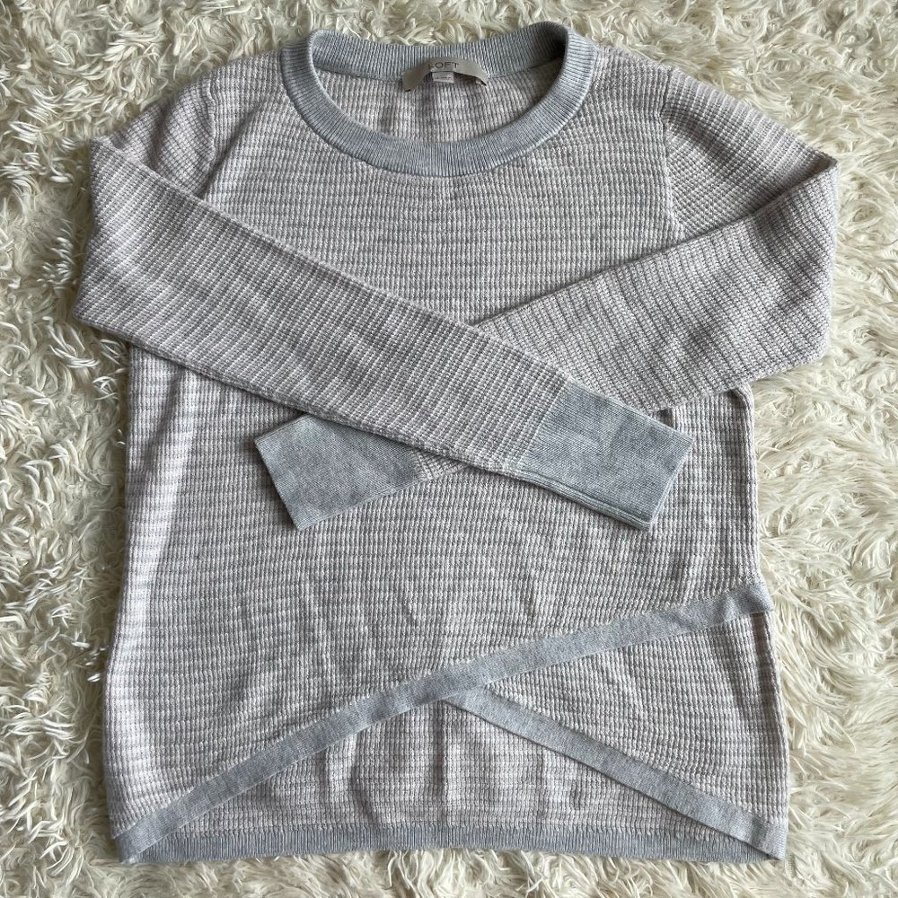 LOFT Knitted Crew Neck Sweater with Criss Cross Bottom